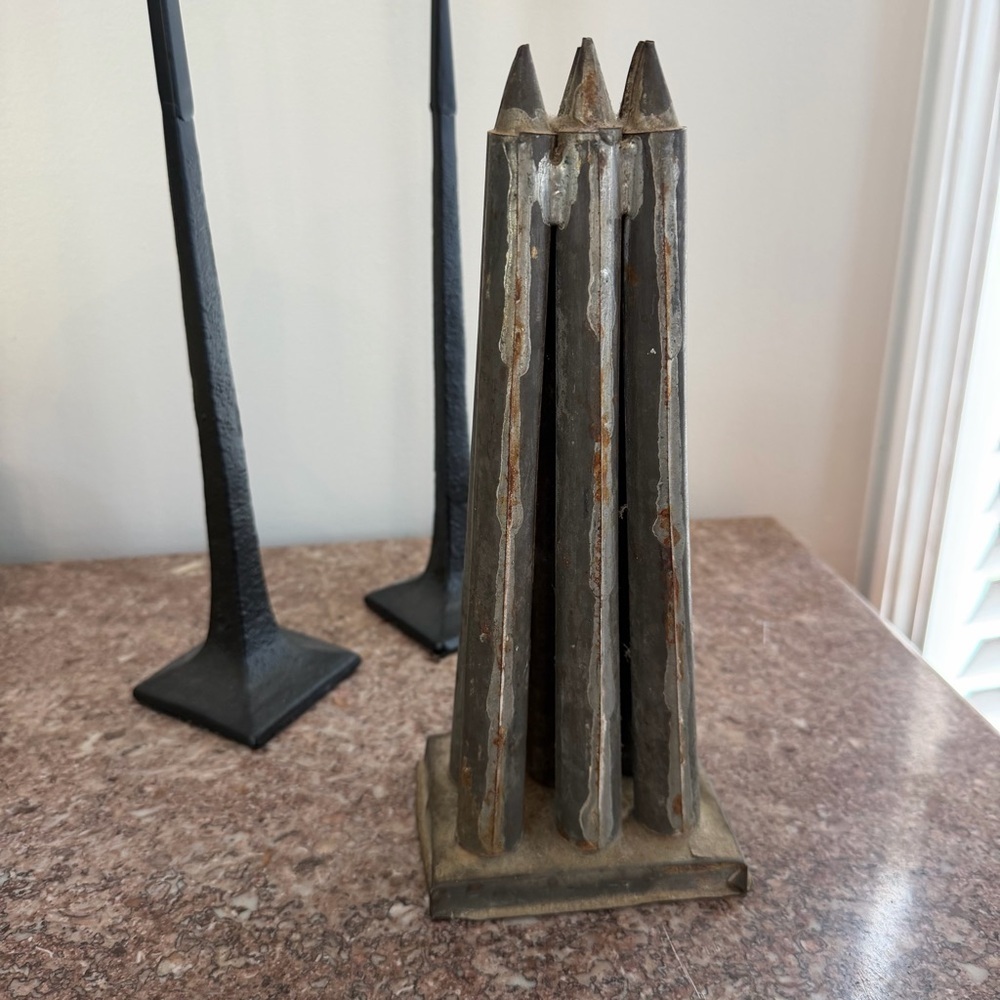 Antique 6 Tube Tin Metal Primitive Taper Candle Mold 11” Tall